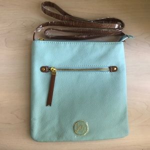 New Joy Mangano Powder Blue Leather Crossbody Bag